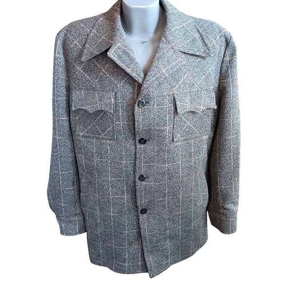 Vintage Men's Suit 44 Blazer 36x31 Trousers Tweed Plaid 1970's Stretch Knit